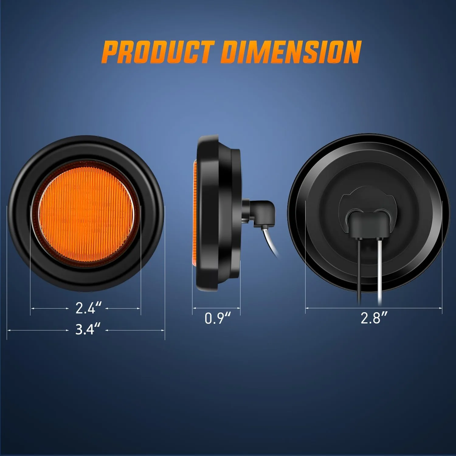 2.5 Inch Amber 13 Leds Round Marker Clearance Light (Pair)