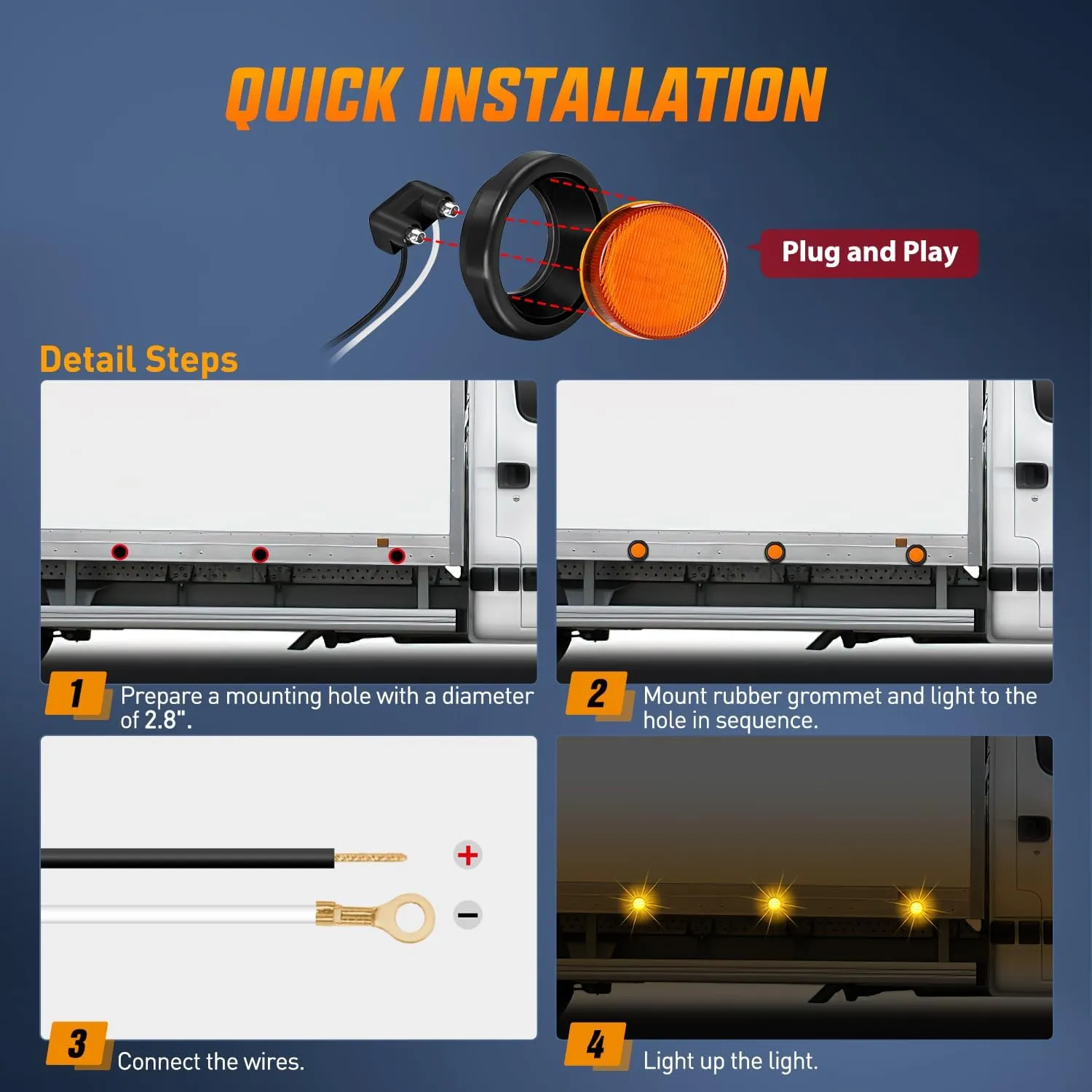 2.5 Inch Amber Red 13 Leds Round Marker Clearance Light (4 Pcs)