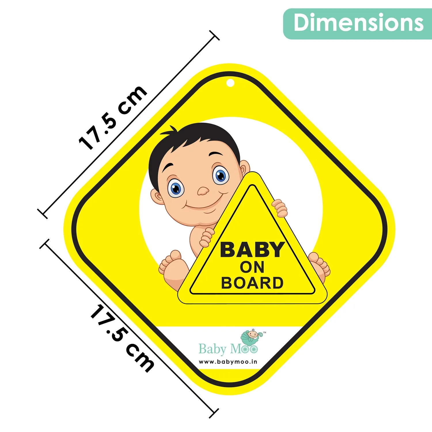 Baby Moo Kids On Board Car Safety Sign With Vacuum Suction Cup Clip - Yellow