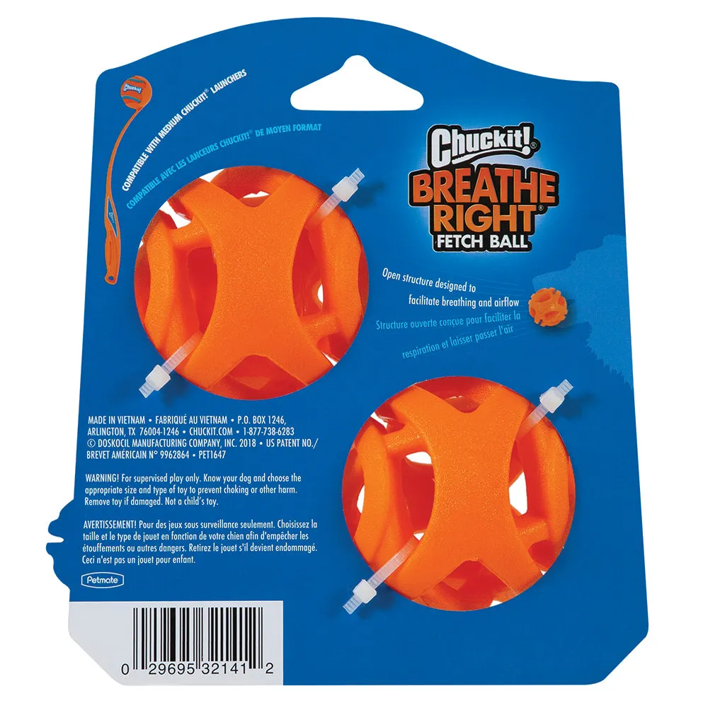 Chuckit! Breathe Right Fetch Ball Dog Toy Medium 2 Pack