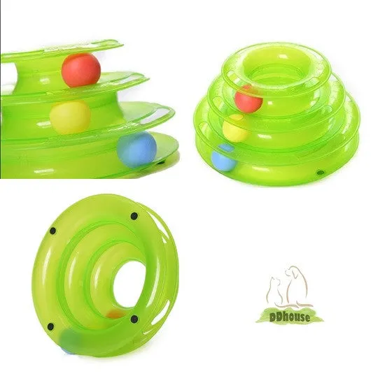 Greenish Colored Multi Tier Tower Of Track Toy For Cat