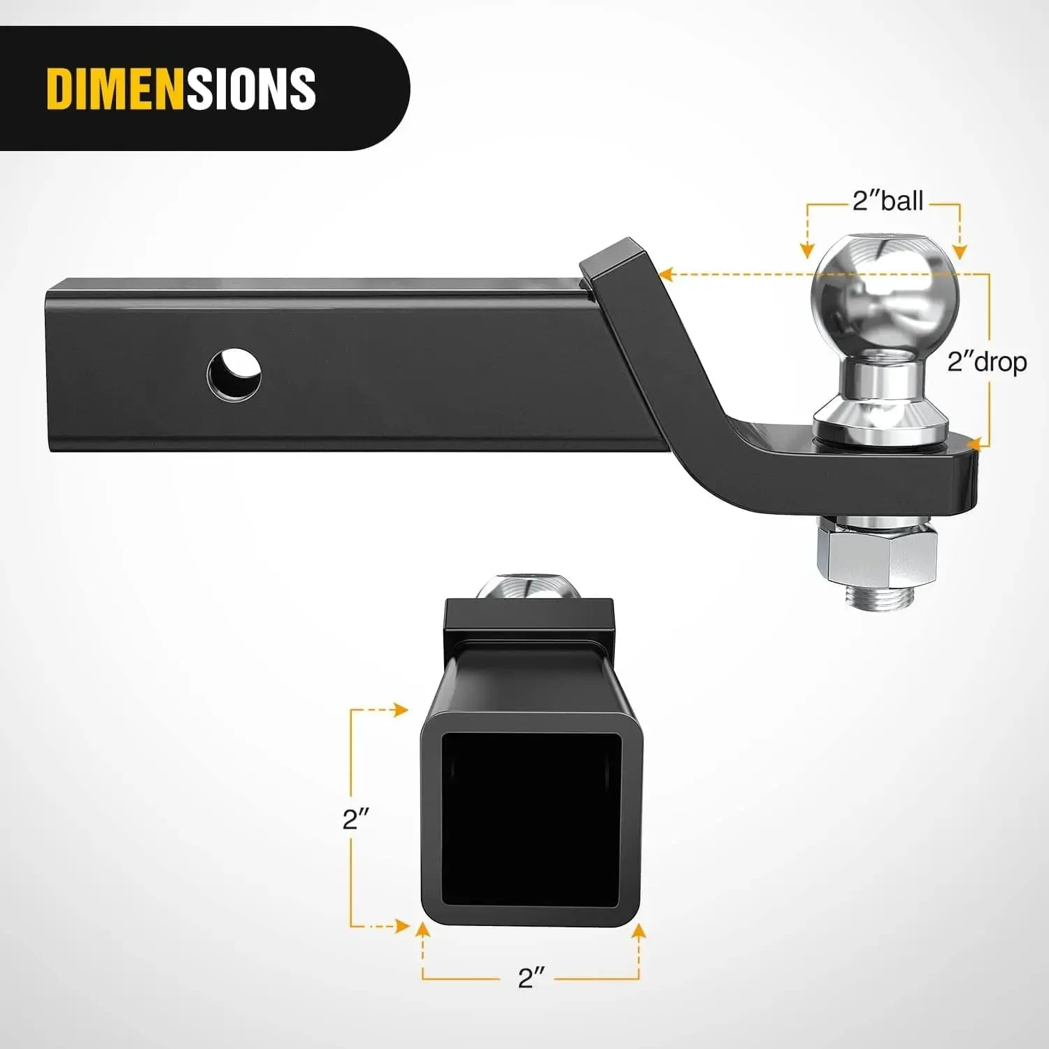 Hitch Ball Mount w/ 2 Inch Ball Mount | 5/8 Inch Hitch Pin Clip