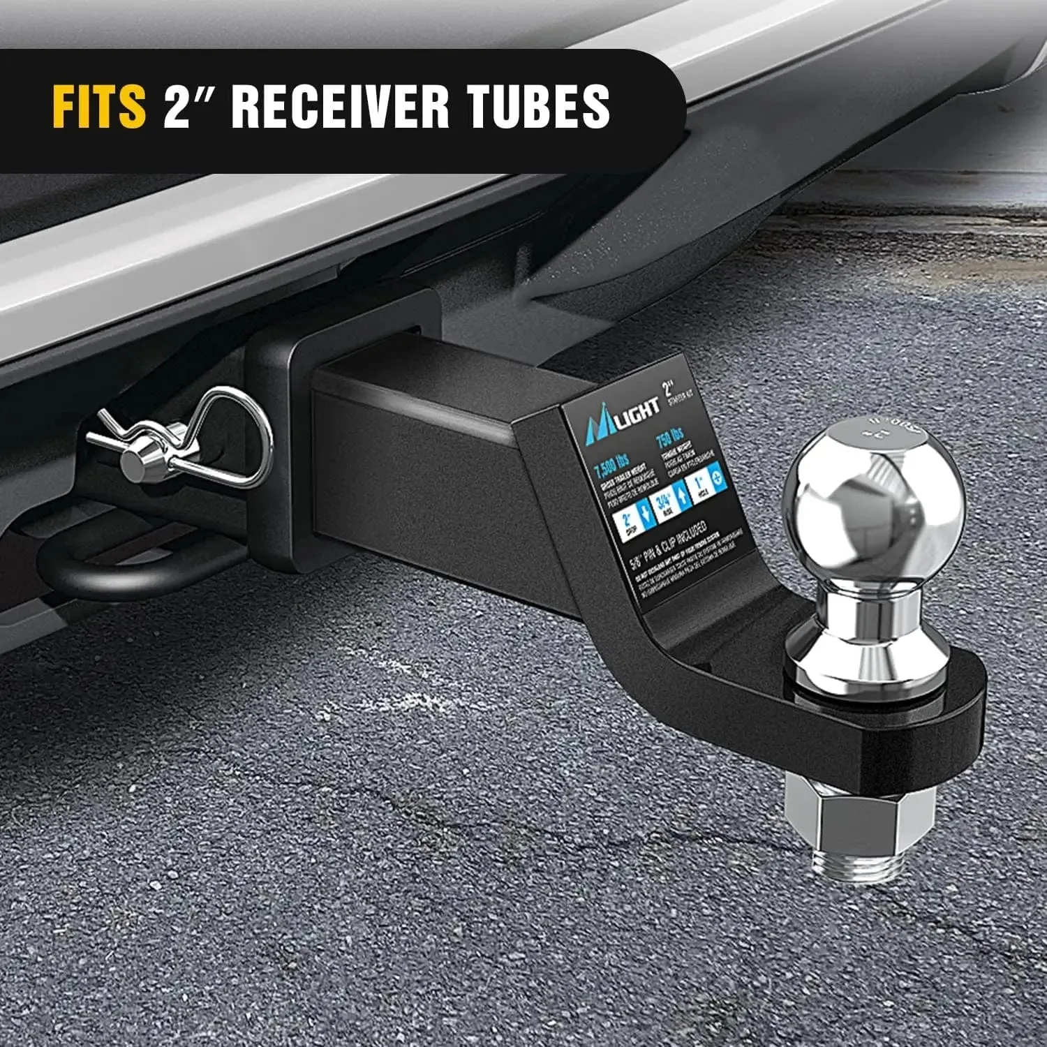 Hitch Ball Mount w/ 2 Inch Ball Mount | 5/8 Inch Hitch Pin Clip