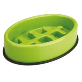 M-Pets Fishbone Slow Feed Oval Dog Bowl (Green)
