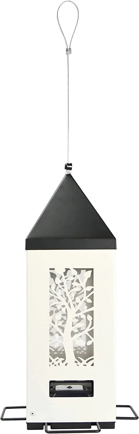 Nature's Way Squirrel Shield Metal Lantern and Squirrel-proof Wild Bird Feeder - White - 2 Qt Cap