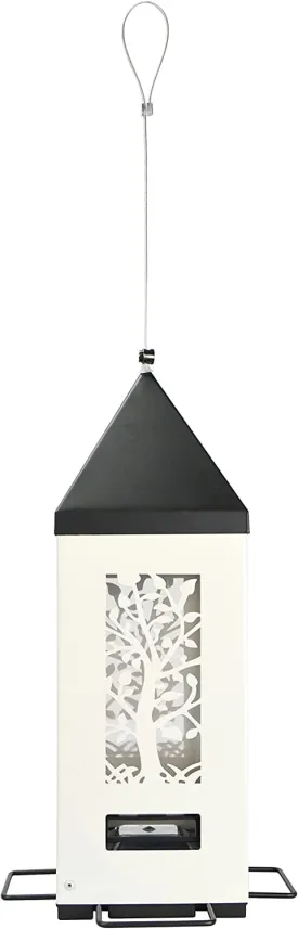 Nature's Way Squirrel Shield Metal Lantern and Squirrel-proof Wild Bird Feeder - White - 2 Qt Cap