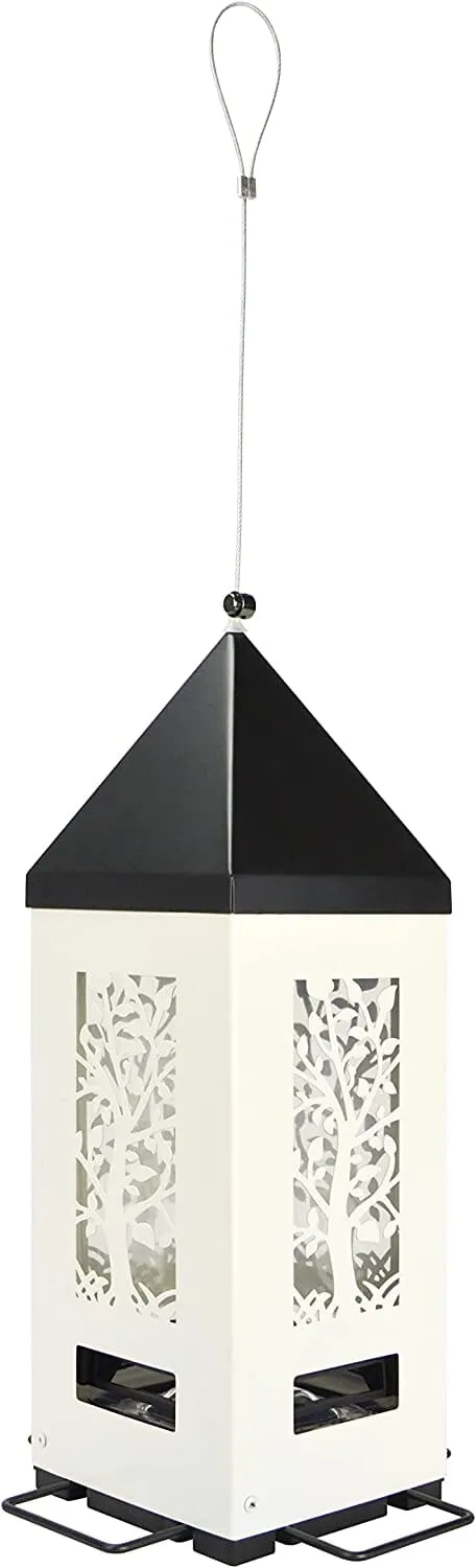 Nature's Way Squirrel Shield Metal Lantern and Squirrel-proof Wild Bird Feeder - White - 2 Qt Cap