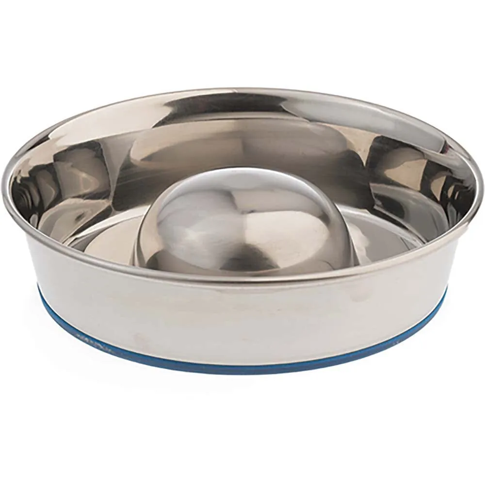OurPets Premium Stainless Steel Slow Feed Dog Bowl - Silver - Small