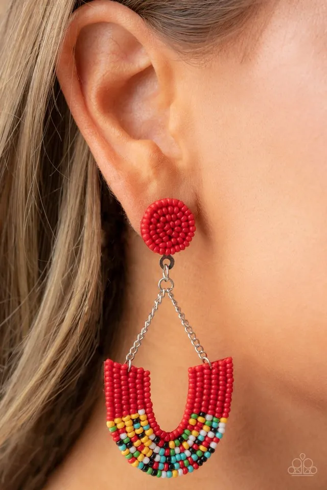 Paparazzi Earring ~ Make it RAINBOW - Red