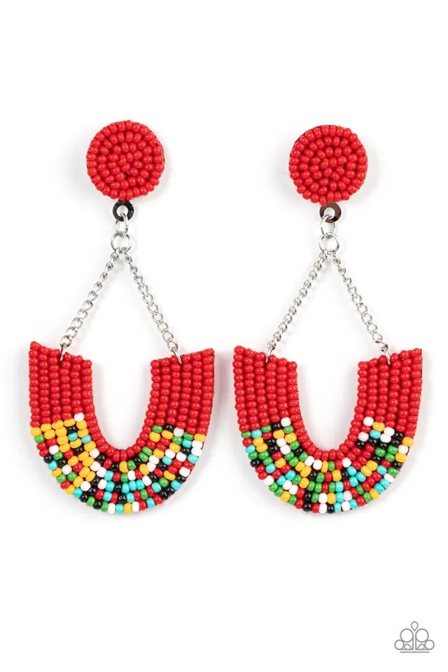 Paparazzi Earring ~ Make it RAINBOW - Red