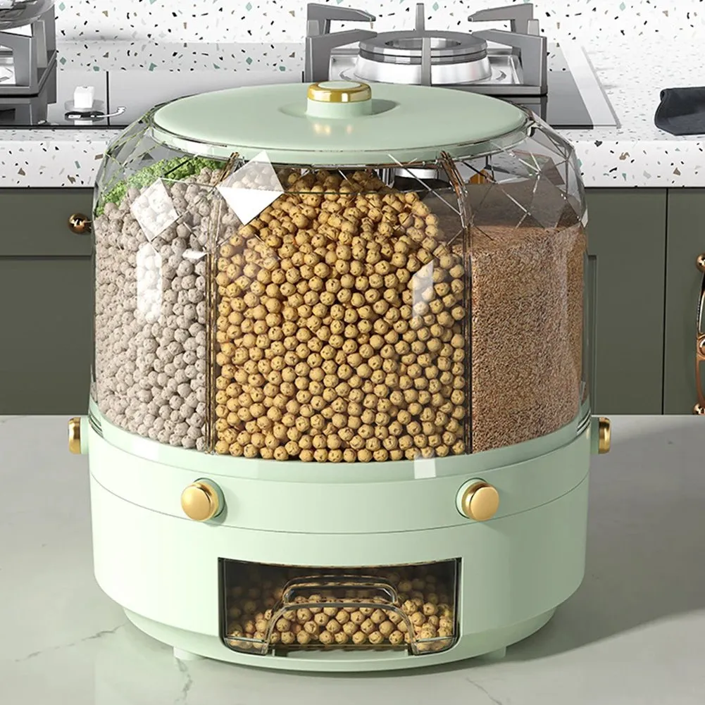 Rotating Grain Dispenser - 360° Multi-Compartment Storage