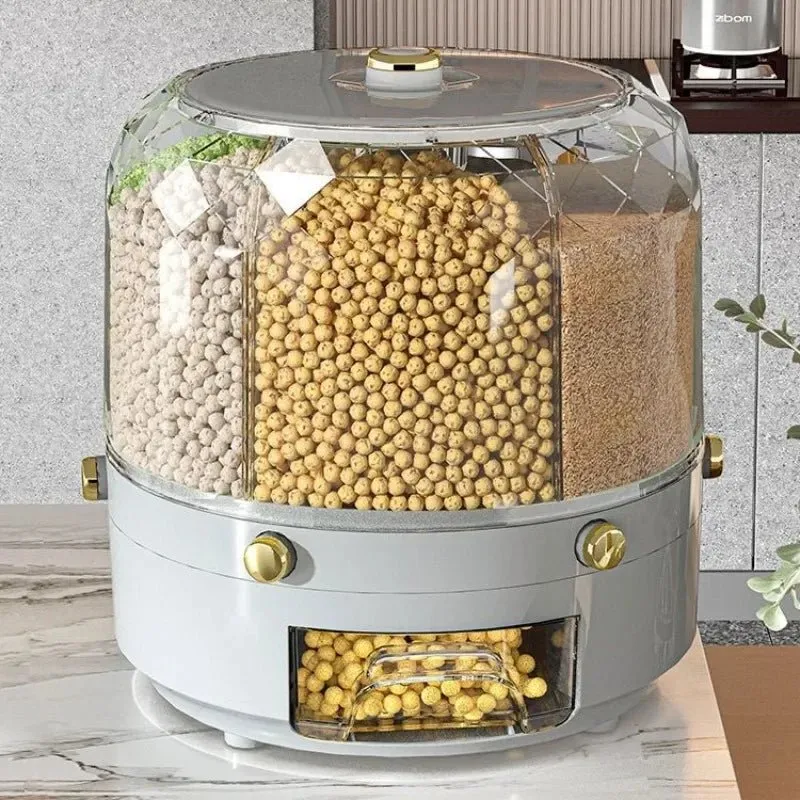 Rotating Grain Dispenser - 360° Multi-Compartment Storage