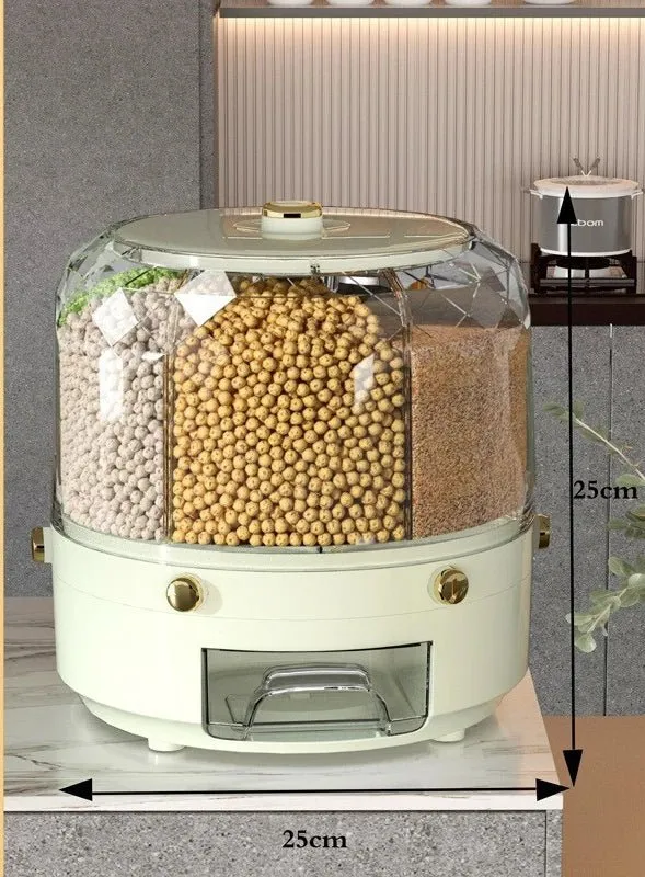 Rotating Grain Dispenser - 360° Multi-Compartment Storage
