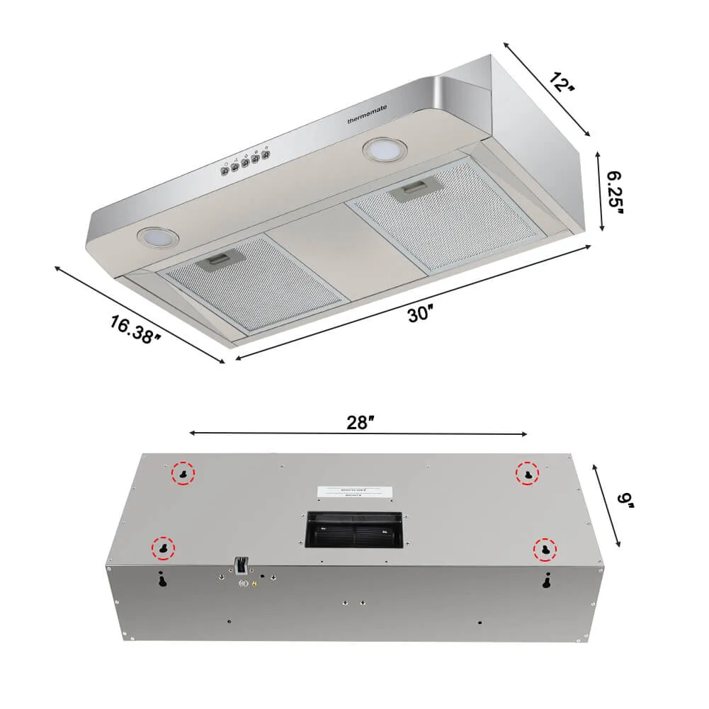 Thermomate 30'' Under Cabinet Range Hood - Silvery
